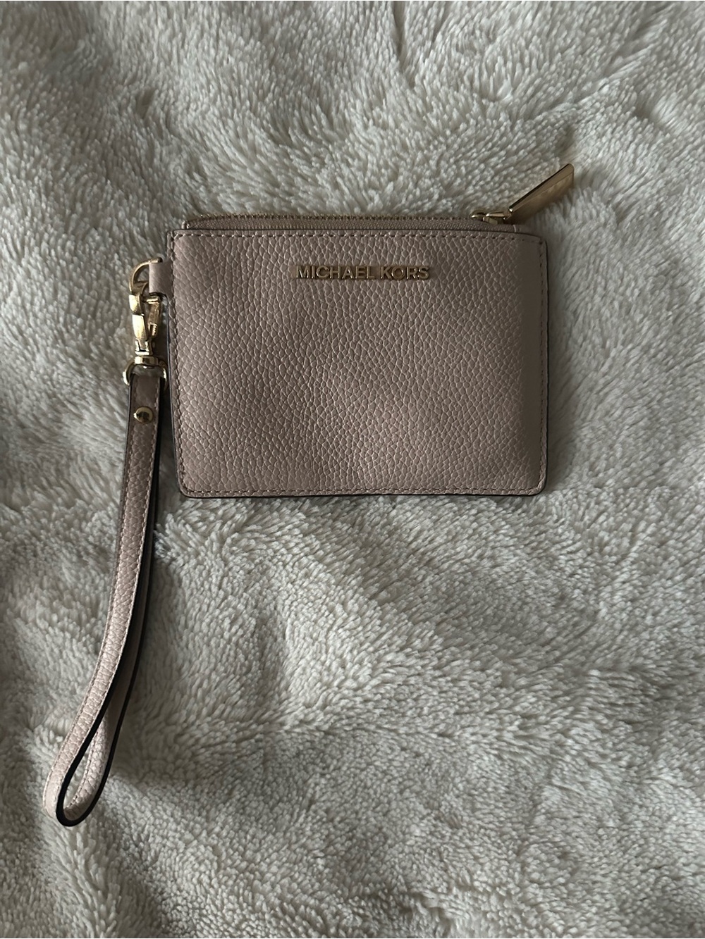 Michael Kors Blush Pink Pebbled Leather Wristlet with Gold Hardware